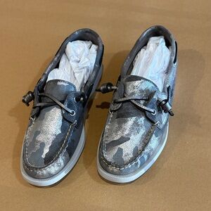 Sperry Gray and silver Camouflage Boat Shoes